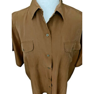 Women's 100% Silk Button Down Top Medium Chocolate  Minimalist Luxury Lagenlook